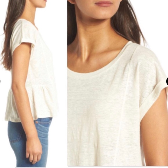 MADEWELL Ivory Linen Peplum Top Shirt Size S GUC - Picture 2 of 6